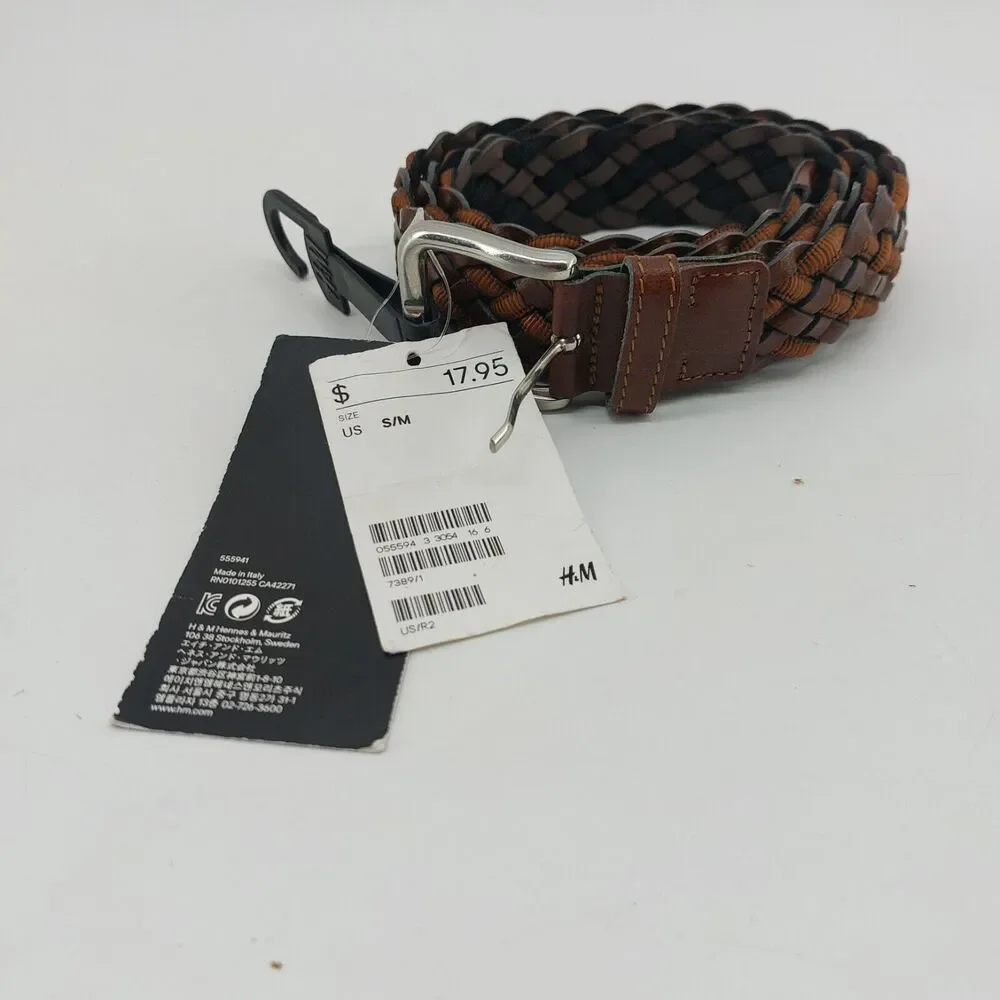 H&M Womens Small Medium Braided Woven Faux Leather Ribbon Italy
